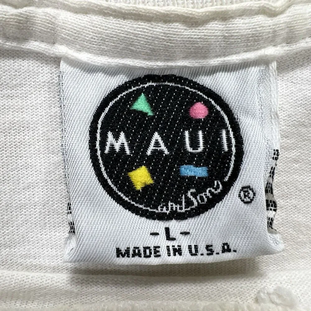 Vintage 90s Maui and Sons Shark‎ Surf T-Shirt USA Made Big Graphic T-Shirt Sz L
